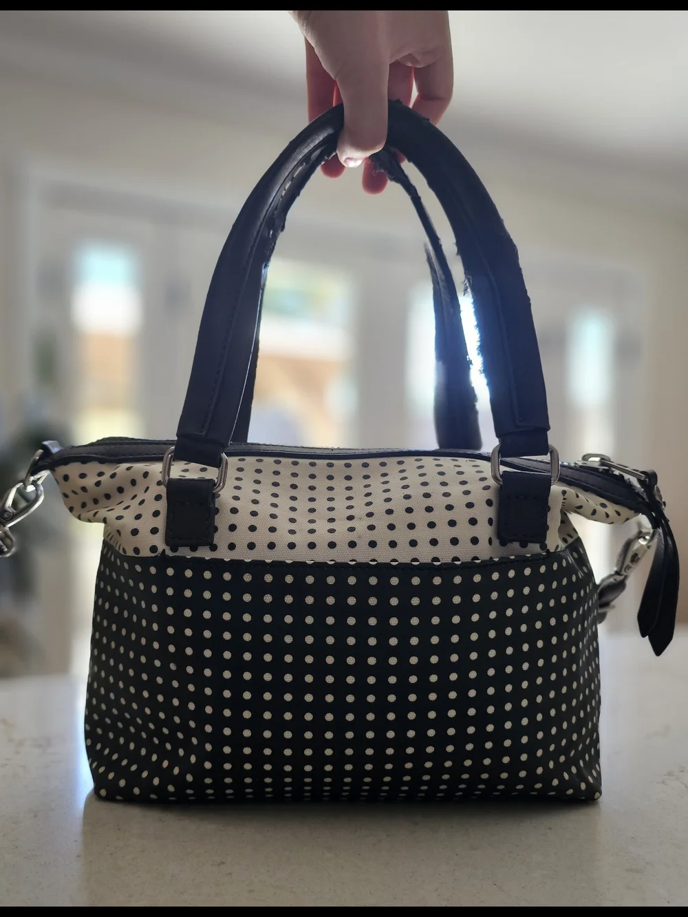 Fossil Black & White Polka Dot Crossbody Satchel
